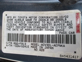 2003 TOYOTA CAMRY LE LIGHT BLUE 2.4L AT Z15119